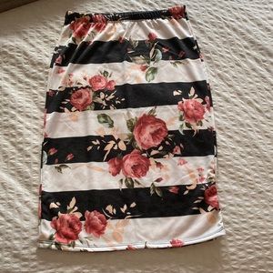 Black & White Stripe Floral Pencil Skirt-Junior XL